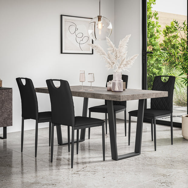Aria Dining Table And Chairs - Concrete Effect Table Top w Black Legs + Monza Dining Chair Set of 4/6