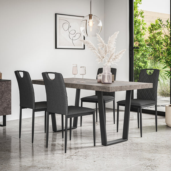 Aria Dining Table And Chairs - Concrete Effect Table Top w Black Legs + Monza Dining Chair Set of 4/6