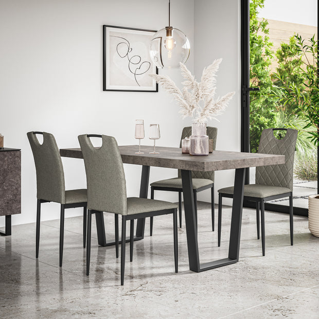 Aria Dining Table And Chairs - Concrete Effect Table Top w Black Legs + Monza Dining Chair Set of 4/6