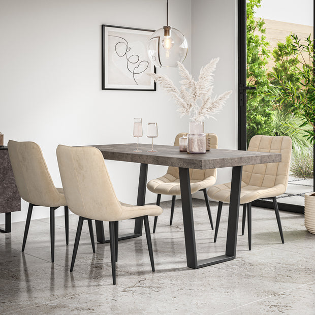 Aria Dining Table And Chairs -  Concrete Effect Table Top w Black Legs + Nova Dining Chair Set of 4/6