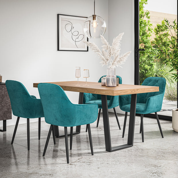 Aria Dining Table And Chairs -  Oak Effect Table Top w Black Legs + Anika Dining Chair Set of 4/6