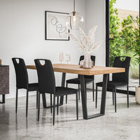 Aria Dining Table And Chairs - Oak Effect Table Top w Black Legs + Monza Dining Chair Set of 4/6