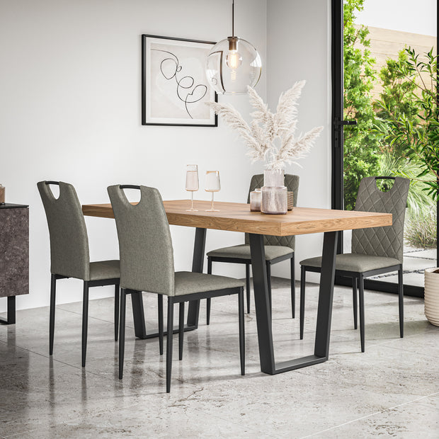Aria Dining Table And Chairs - Oak Effect Table Top w Black Legs + Monza Dining Chair Set of 4/6