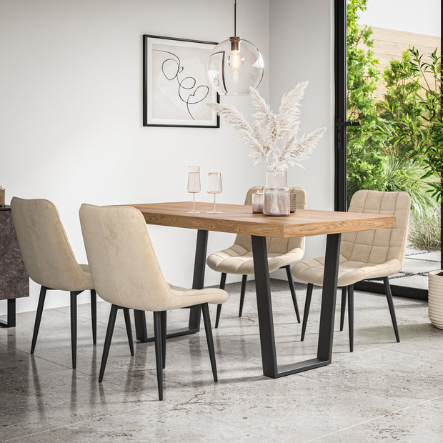 Aria Dining Table And Chairs - Oak Effect Table Top w Black Legs + Nova Dining Chair Set of 4/6