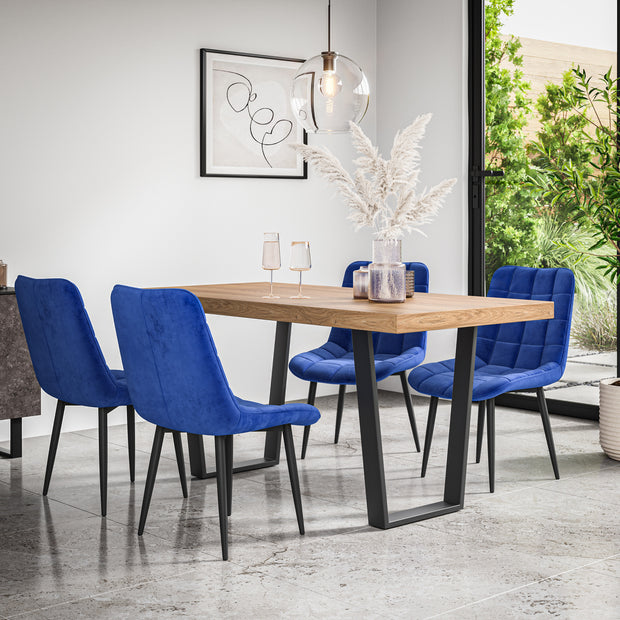 Aria Dining Table And Chairs - Oak Effect Table Top w Black Legs + Nova Dining Chair Set of 4/6