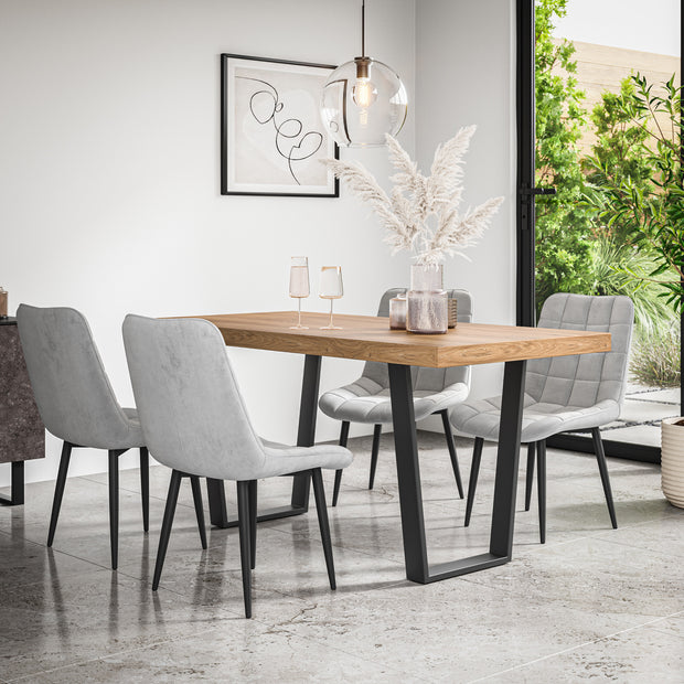 Aria Dining Table And Chairs - Oak Effect Table Top w Black Legs + Nova Dining Chair Set of 4/6