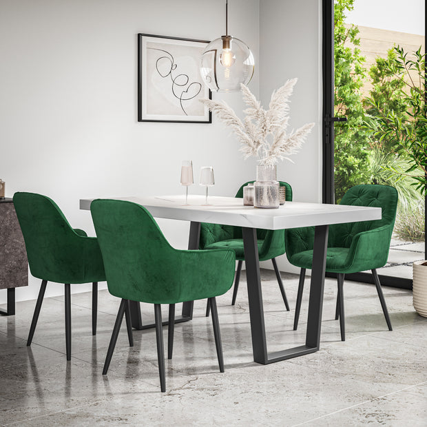 Aria Dining Table And Chairs - White Marble Effect Table Top w Black Legs + Anika Dining Chair Set of 4/6