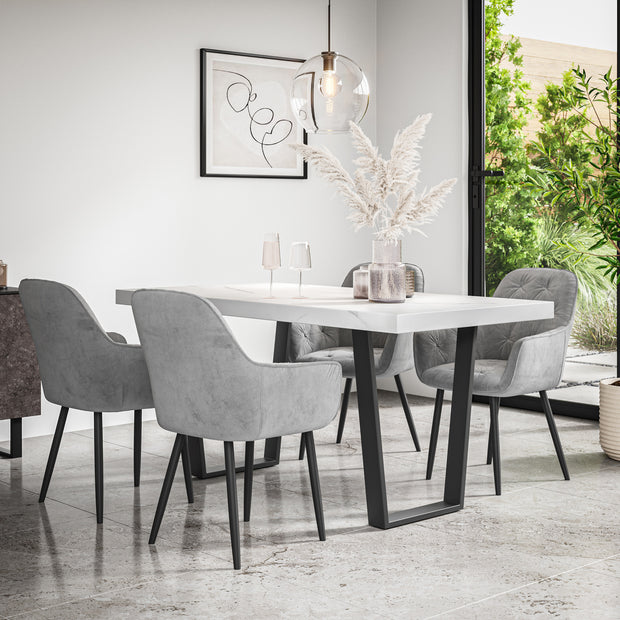 Aria Dining Table And Chairs - White Marble Effect Table Top w Black Legs + Anika Dining Chair Set of 4/6