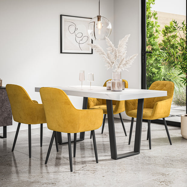 Aria Dining Table And Chairs - White Marble Effect Table Top w Black Legs + Anika Dining Chair Set of 4/6