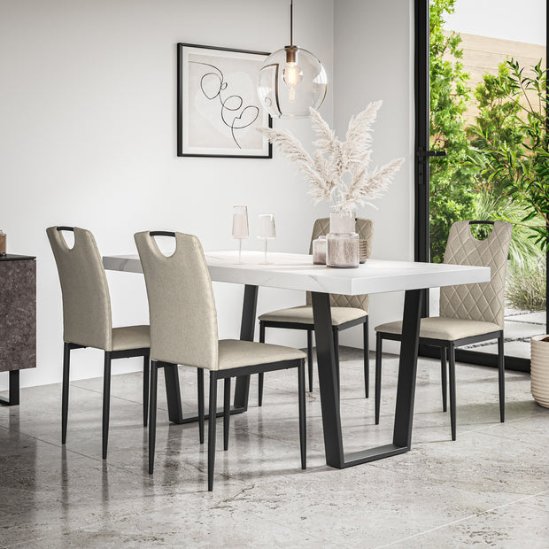 Aria Dining Table And Chairs - White Marble Effect Table Top w Black Legs + Monza Dining Chair Set of 4/6
