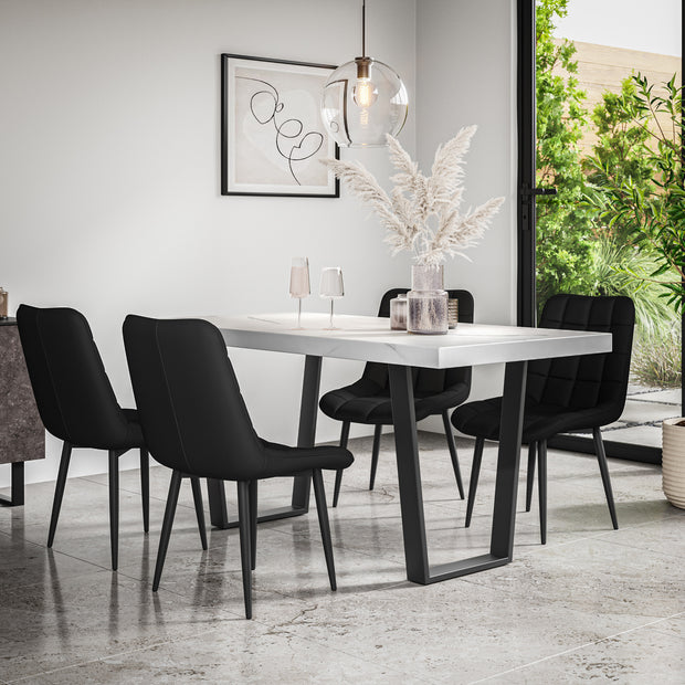 Aria Dining Table And Chairs -  White Marble Effect Table Top w Black Legs + Nova Dining Chair Set of 4/6