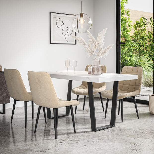Aria Dining Table And Chairs -  White Marble Effect Table Top w Black Legs + Nova Dining Chair Set of 4/6