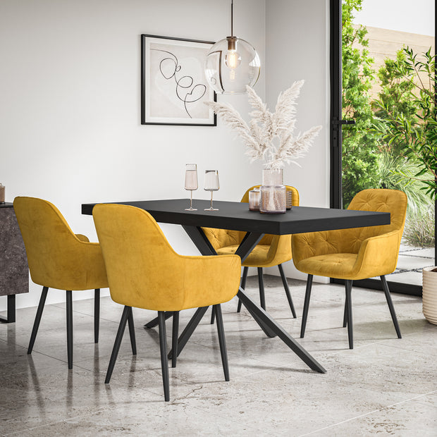 Donni Dining Table And Chairs -  Black Table Top w Black Legs + Anika Dining Chair Set of 4/6