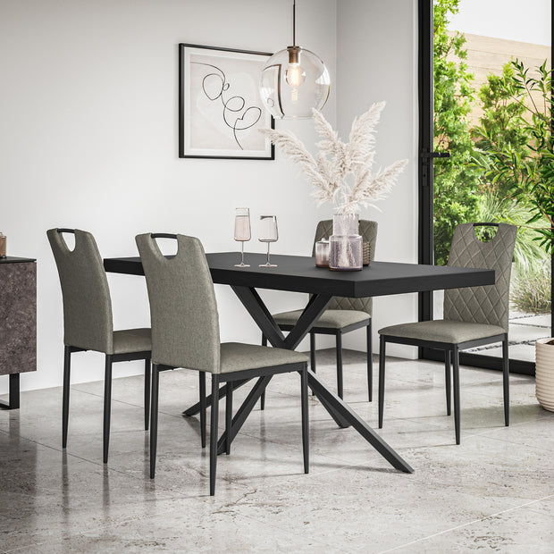 Donni Dining Table And Chairs - Black Table Top w Black Legs + Monza Dining Chair Set of 4/6