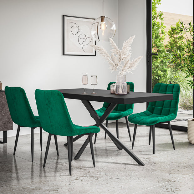 Donni Dining Table And Chairs -  Black Table Top w Black Legs + Nova Dining Chair Set of 4/6