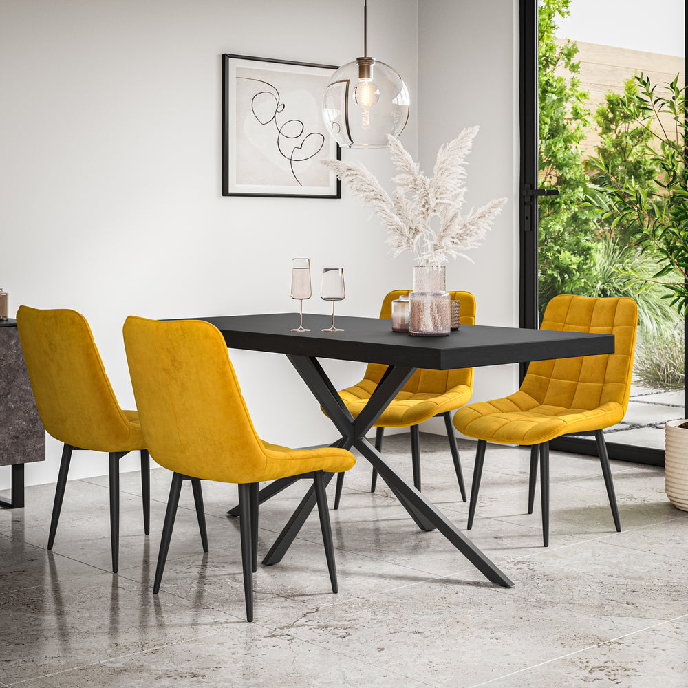 Donni Dining Table And Chairs -  Black Table Top w Black Legs + Nova Dining Chair Set of 4/6