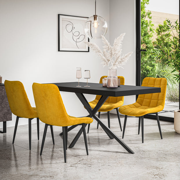 Donni Dining Table And Chairs -  Black Table Top w Black Legs + Nova Dining Chair Set of 4/6