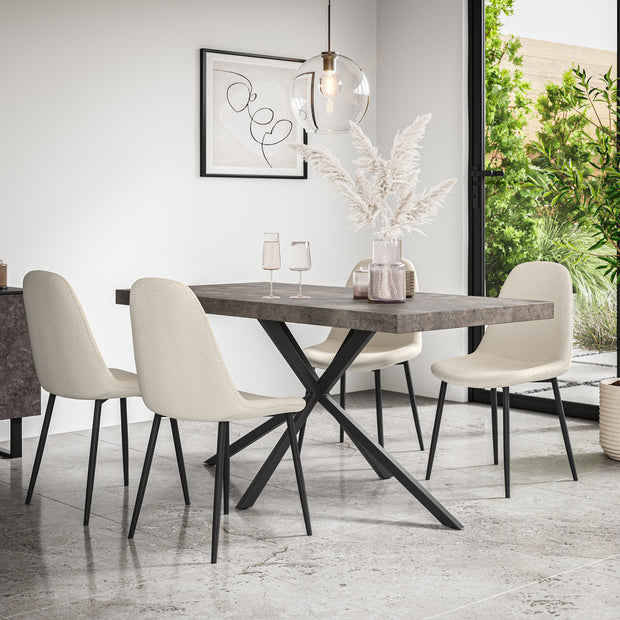 Donni Dining Table And Chairs -  Grey Table Top w Black Legs + Maya Boucle Dining Chair Set of 4/6