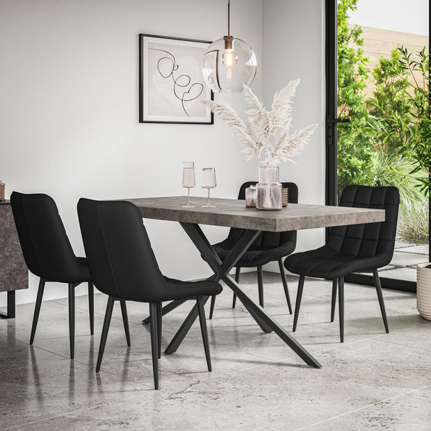 Donni Dining Table And Chairs -  Grey Table Top w Black Legs + Nova Dining Chair Set of 4/6