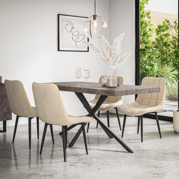 Donni Dining Table And Chairs -  Grey Table Top w Black Legs + Nova Dining Chair Set of 4/6