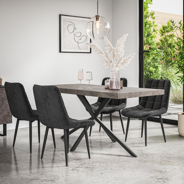 Donni Dining Table And Chairs -  Grey Table Top w Black Legs + Nova Dining Chair Set of 4/6