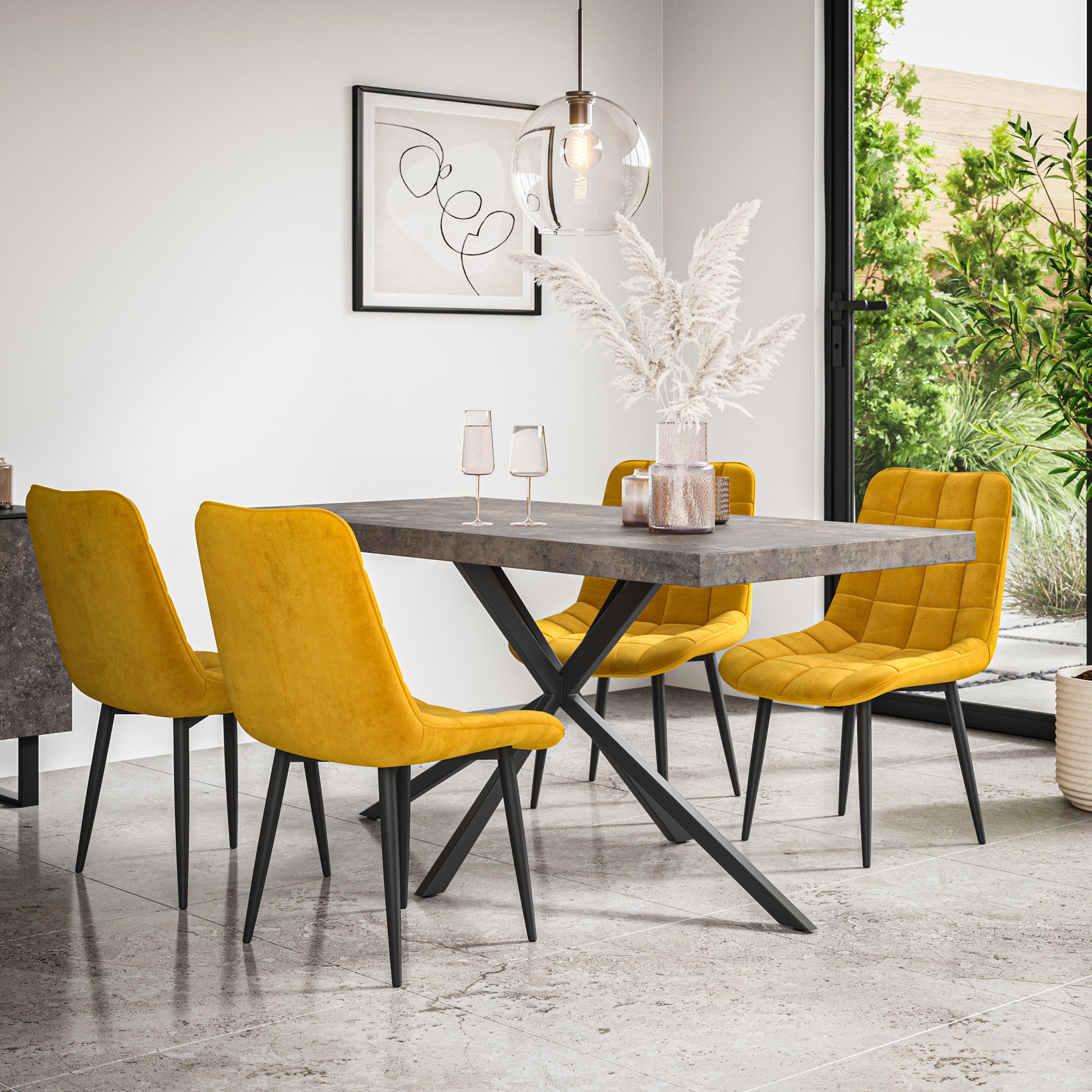 Donni Dining Table And Chairs -  Grey Table Top w Black Legs + Nova Dining Chair Set of 4/6