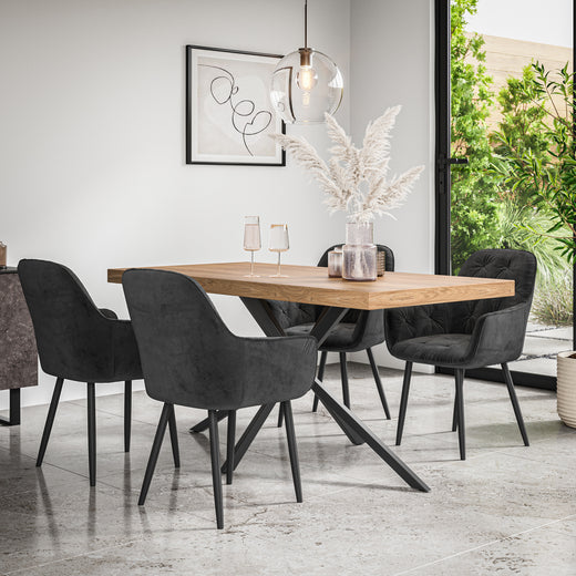 Donni Dining Table And Chairs -  Oak Effect Table Top w Black Legs + Anika Dining Chair Set of 4/6