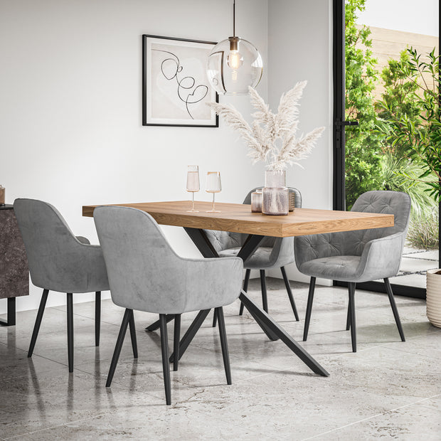 Donni Dining Table And Chairs -  Oak Effect Table Top w Black Legs + Anika Dining Chair Set of 4/6
