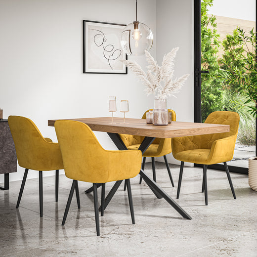 Donni Dining Table And Chairs -  Oak Effect Table Top w Black Legs + Anika Dining Chair Set of 4/6