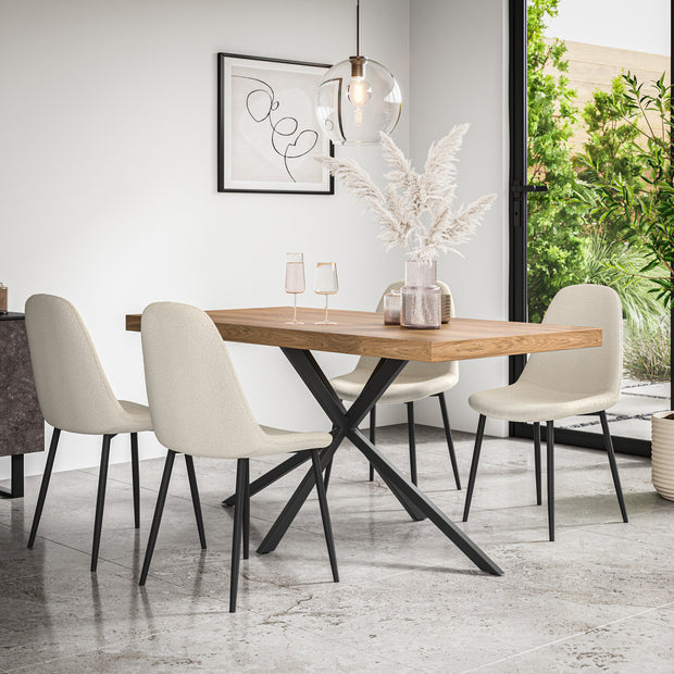 Donni Dining Table And Chairs -  Oak Effect Table Top w Black Legs + Maya Boucle Dining Chair Set of 4/6