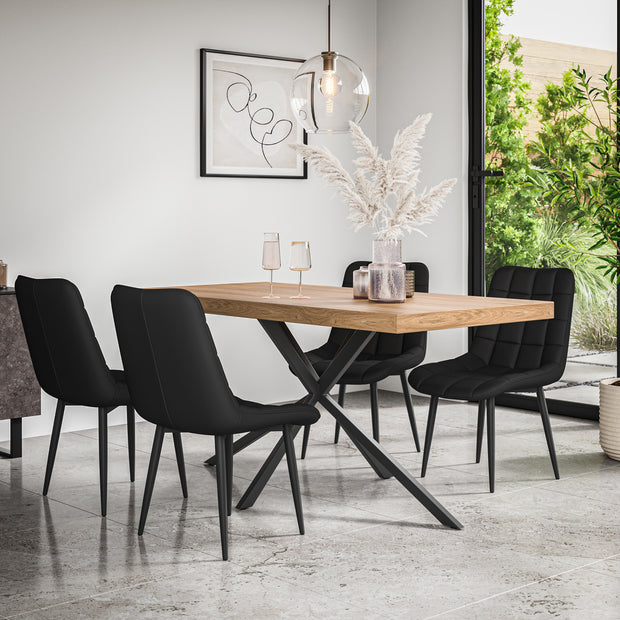 Donni Dining Table And Chairs -  Oak Effect Table Top w Black Legs + Nova Dining Chair Set of 4/6