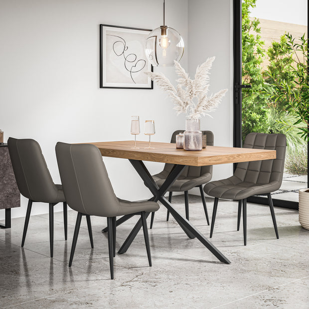 Donni Dining Table And Chairs -  Oak Effect Table Top w Black Legs + Nova Dining Chair Set of 4/6