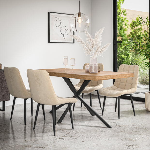 Donni Dining Table And Chairs -  Oak Effect Table Top w Black Legs + Nova Dining Chair Set of 4/6