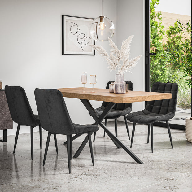 Donni Dining Table And Chairs -  Oak Effect Table Top w Black Legs + Nova Dining Chair Set of 4/6