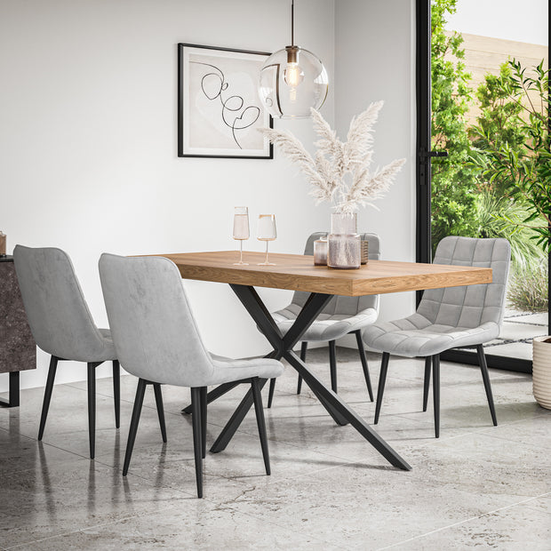 Donni Dining Table And Chairs -  Oak Effect Table Top w Black Legs + Nova Dining Chair Set of 4/6