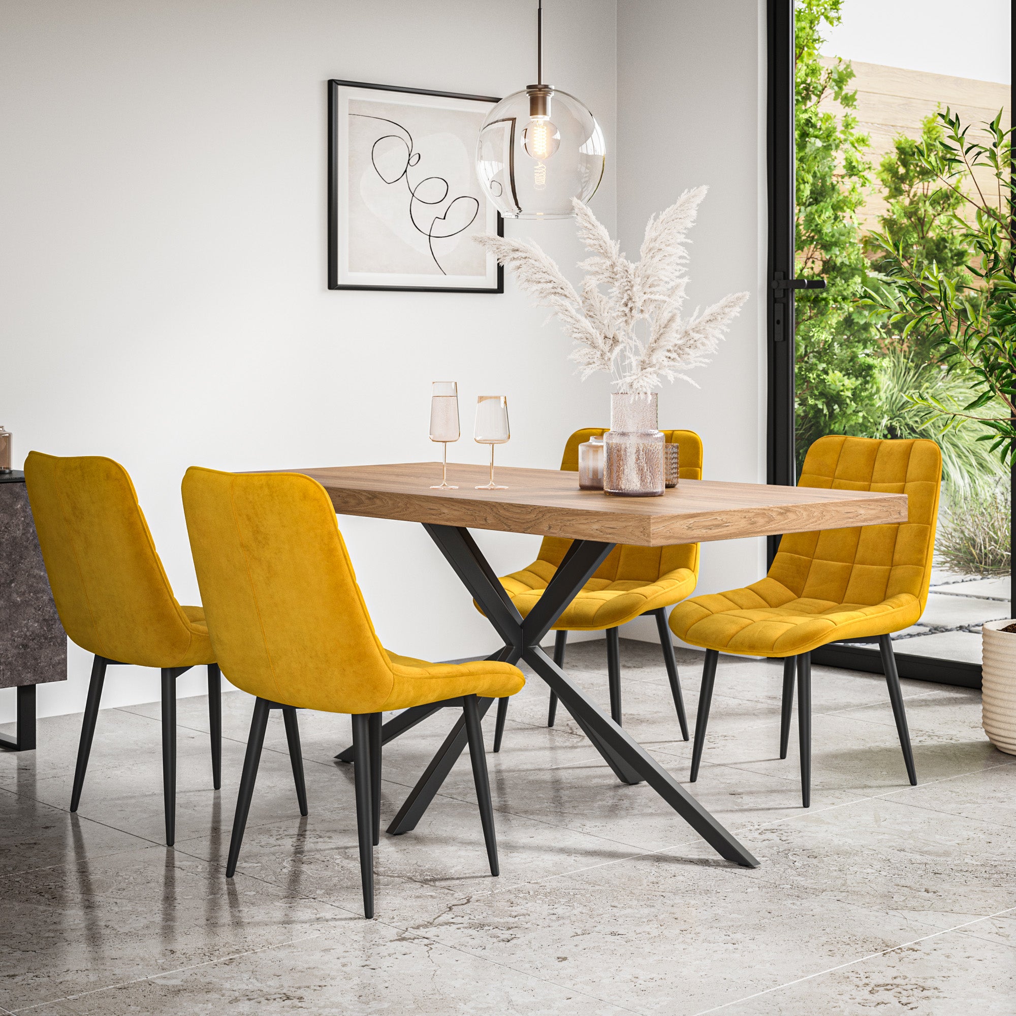 Donni Dining Table And Chairs -  Oak Effect Table Top w Black Legs + Nova Dining Chair Set of 4/6