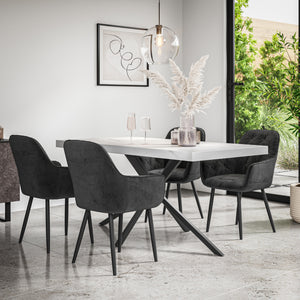 Donni Dining Table And Chairs -  White Marble Effect Table Top w Black Legs + Anika Dining Chair Set of 4/6