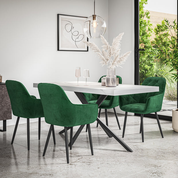 Donni Dining Table And Chairs -  White Marble Effect Table Top w Black Legs + Anika Dining Chair Set of 4/6