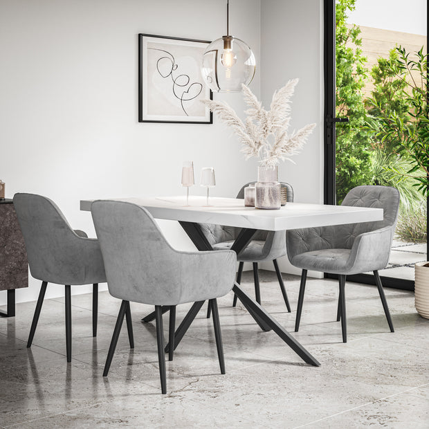 Donni Dining Table And Chairs -  White Marble Effect Table Top w Black Legs + Anika Dining Chair Set of 4/6