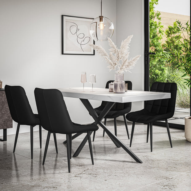 Donni Dining Table And Chairs -  White Marble Effect Table Top w Black Legs + Nova Dining Chair Set of 4/6