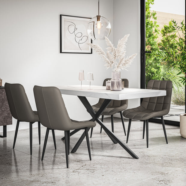 Donni Dining Table And Chairs -  White Marble Effect Table Top w Black Legs + Nova Dining Chair Set of 4/6