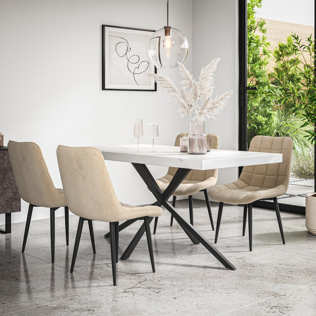 Donni Dining Table And Chairs -  White Marble Effect Table Top w Black Legs + Nova Dining Chair Set of 4/6