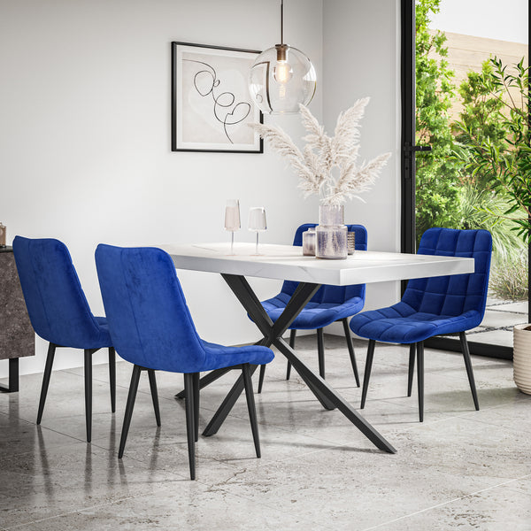 Donni Dining Table And Chairs -  White Marble Effect Table Top w Black Legs + Nova Dining Chair Set of 4/6