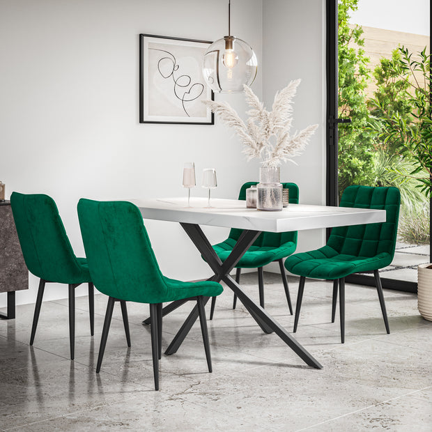 Donni Dining Table And Chairs -  White Marble Effect Table Top w Black Legs + Nova Dining Chair Set of 4/6