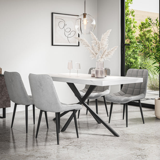Donni Dining Table And Chairs -  White Marble Effect Table Top w Black Legs + Nova Dining Chair Set of 4/6