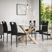 Etta Glass Dining Table And Chairs - Glass Top w Solid Oak Legs + Monza Dining Chair Set of 4/6