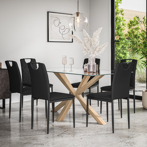 Etta Glass Dining Table And Chairs - Glass Top w Solid Oak Legs + Monza Dining Chair Set of 4/6