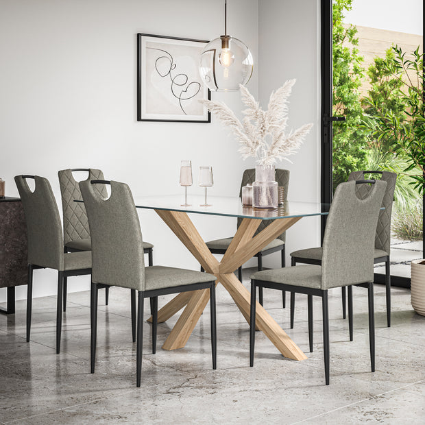 Etta Glass Dining Table And Chairs - Glass Top w Solid Oak Legs + Monza Dining Chair Set of 4/6