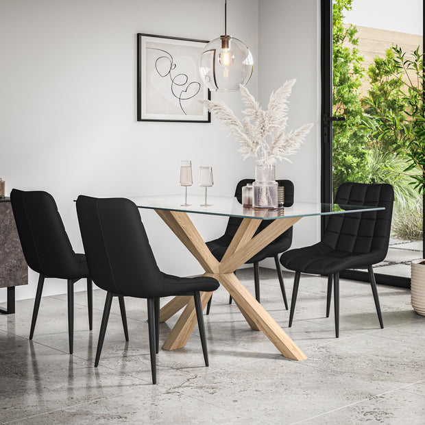 Etta Glass Dining Table And Chairs - Glass Top w Solid Oak Legs + Nova Dining Chair Set of 4/6