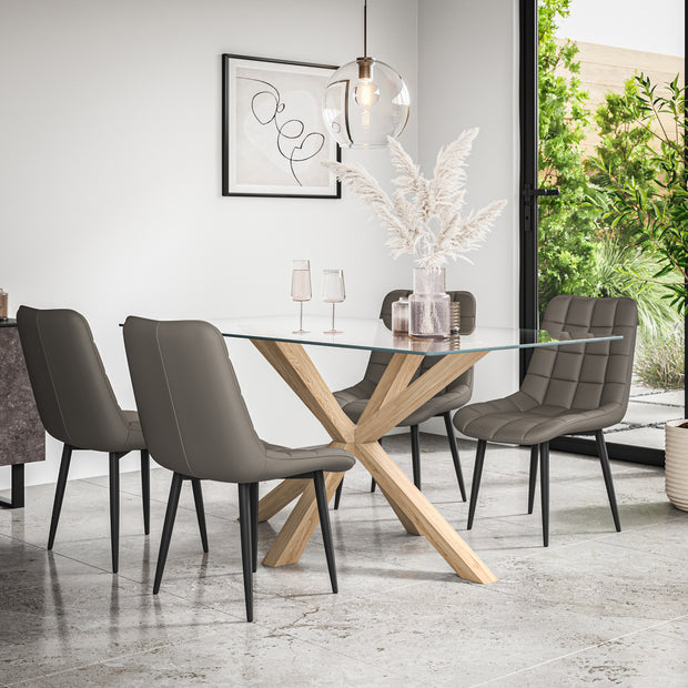 Etta Glass Dining Table And Chairs - Glass Top w Solid Oak Legs + Nova Dining Chair Set of 4/6